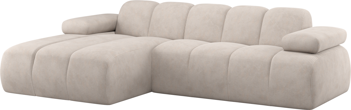 Chaiselongsofa   Loungemodul Woood Mojo  -personers Venstrevendt  Ecru Ribstof Jacquard 284   160