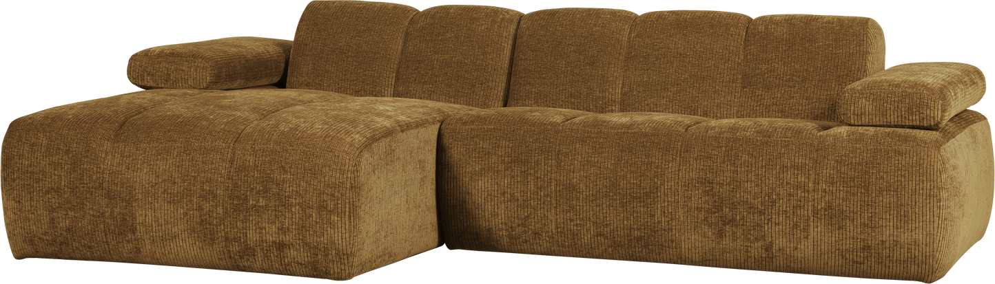 Chaiselongsofa Woood Mojo  -personers Venstrevendt Honninggul Ribstof Jacquard 284x160   Med Justerbare Armlæn