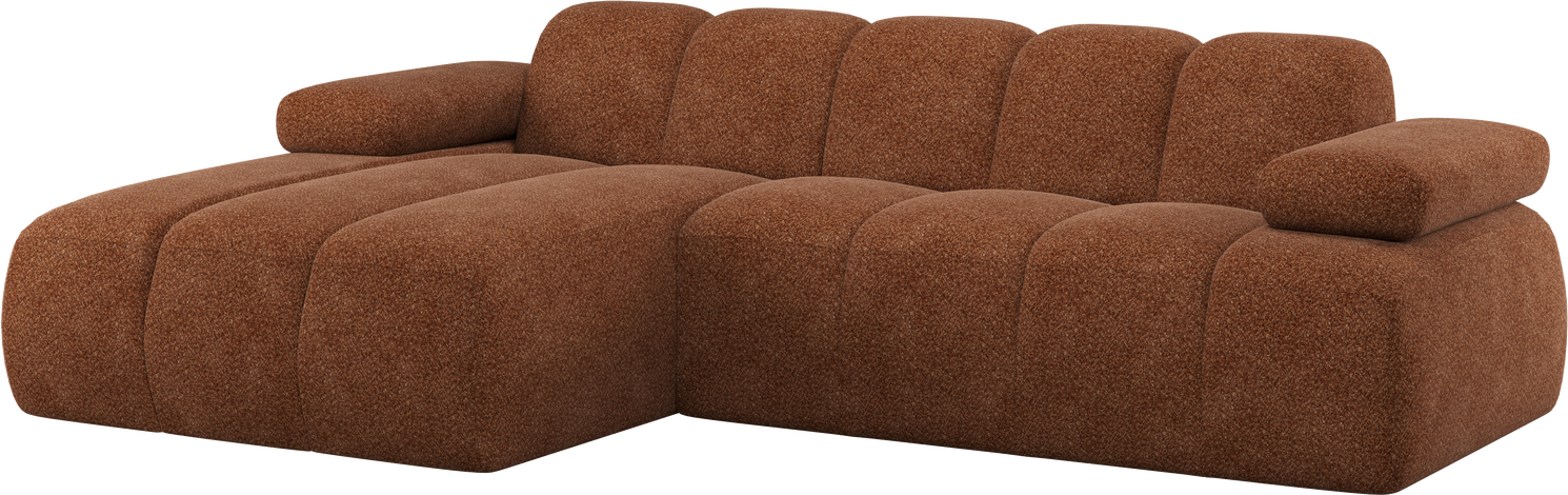Chaiselongsofa Woood Mojo  -personers  Venstrevendt Chaiselong  Rustbrun Valley   Chenille  B284    Blød Fyldig Struktur  Manuelt Justerbare Armlæn