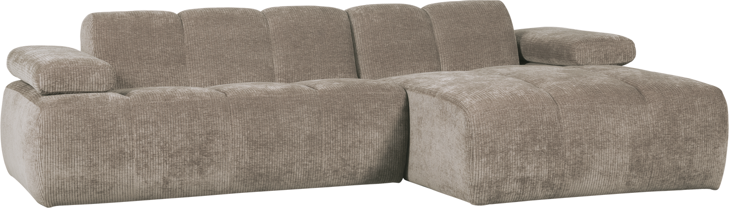 Chaiselongsofa Woood Mojo  -personers Højrevendt  Mørk Sand Ribstof  Justerbare Armlæn  284x160