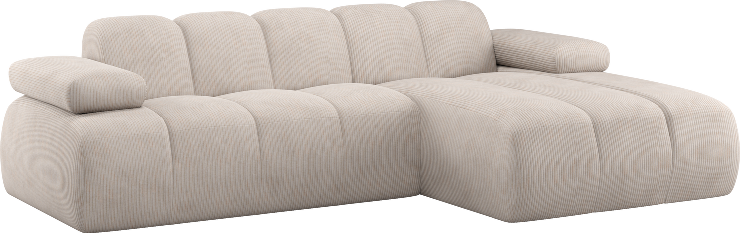 Chaiselongsofa Woood Mojo   -personers Højrevendt Chaiselong  Ecru Ribstof 100  Polyester  Manuelt Justerbare Armlæn