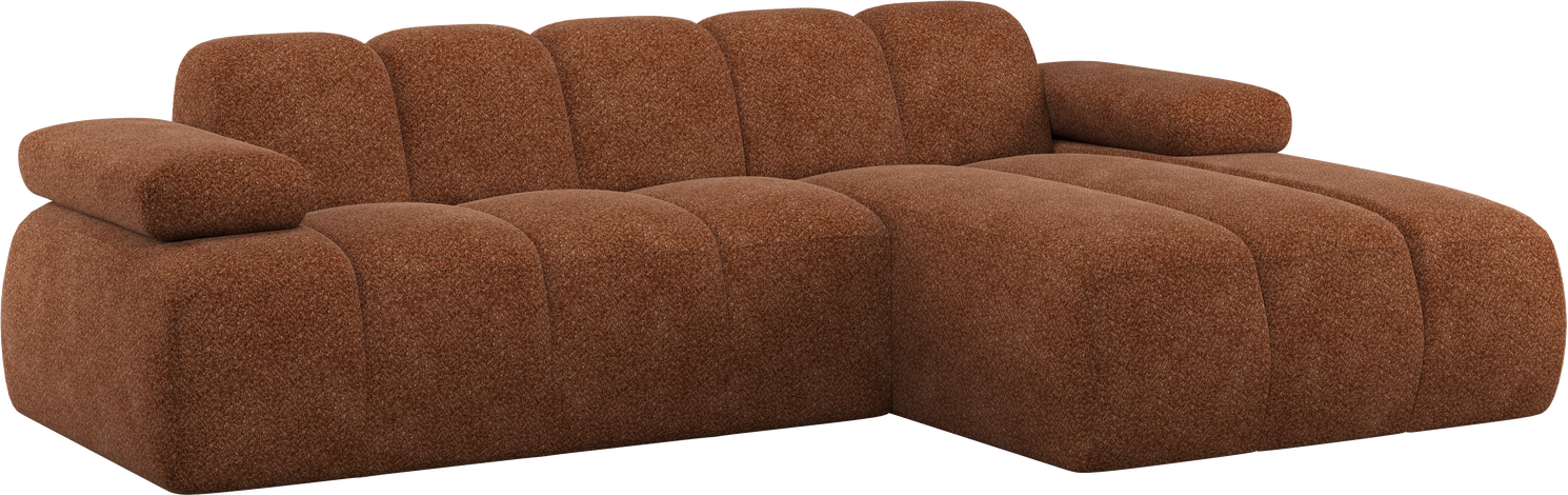 Chaiselongsofa Loungemodul Woood Mojo  -personers Højrevendt  Rustbrun Chenille Valley    Justerbare Armlæn