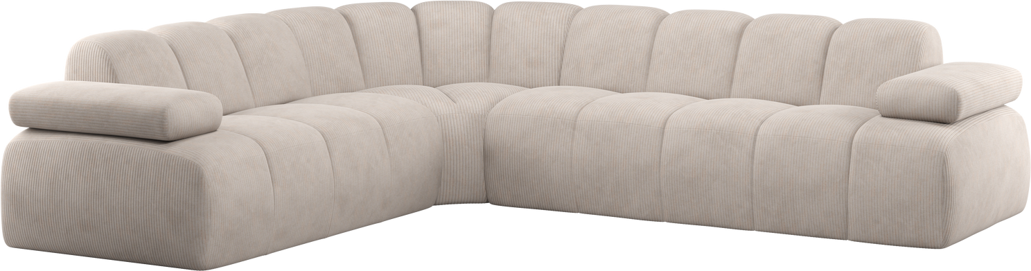 Hjørnesofa Woood Mojo Venstrevendt 310x230   Ecru Ribstof Fløjlsagtig Justerbare Armlæn