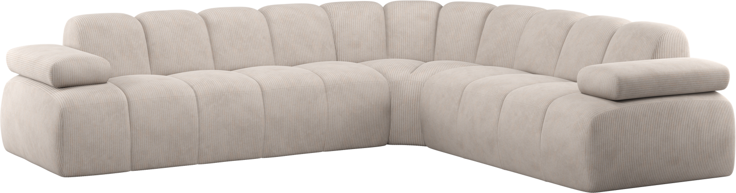 Hjørnesofa Woood Mojo Højre Chaiselong 310x230   Ecru Ribstof Modulopbygget Justerbare Armlæn