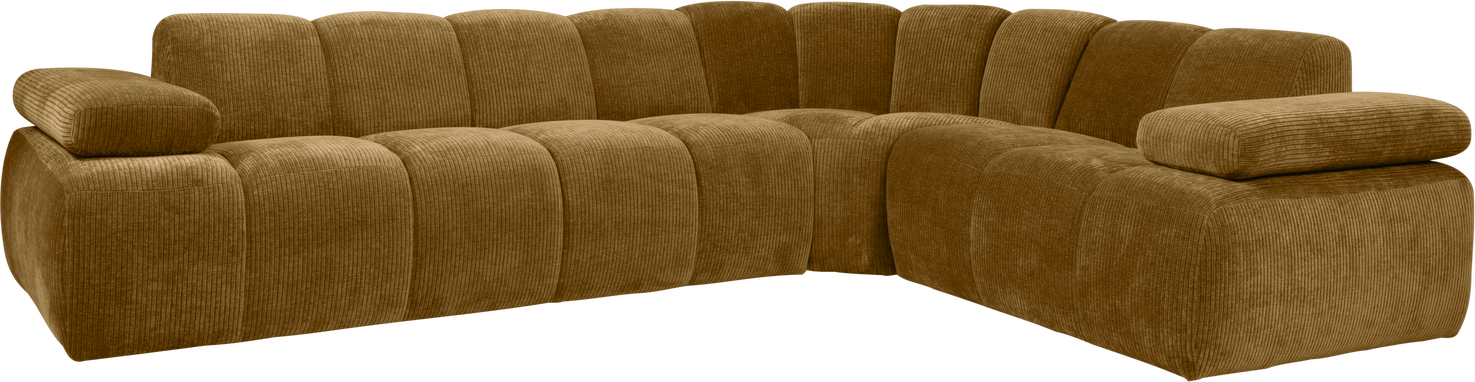 Hjørnesofa Woood Mojo 310x230    Honninggul Ribstof  Højrevendt Med Manuelt Justerbare Armlæn