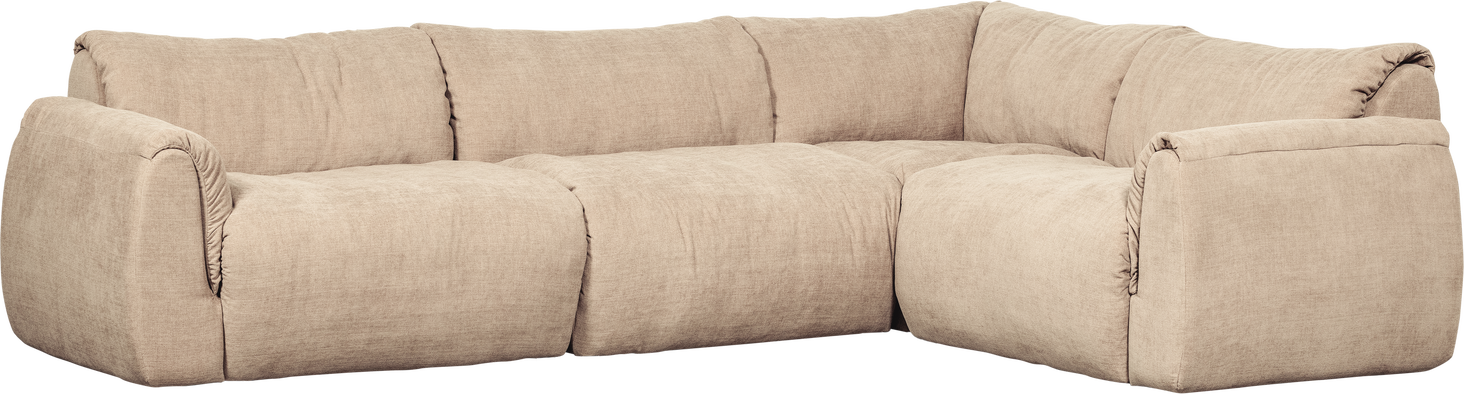 Hjørnesofa Højrevendt Woood Baggy   Sand Vævet Chenille  100  Genanvendt Polyester  Modulopbygget