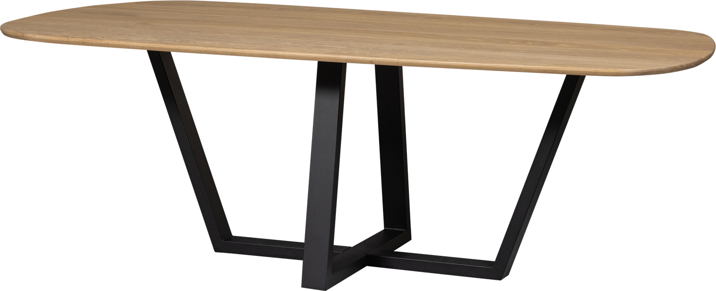 Spisebord Woood Tablo 220x100   Massiv Egetræ Natur Med Sorte Metalben  Transparent Lak  Fsc-mix