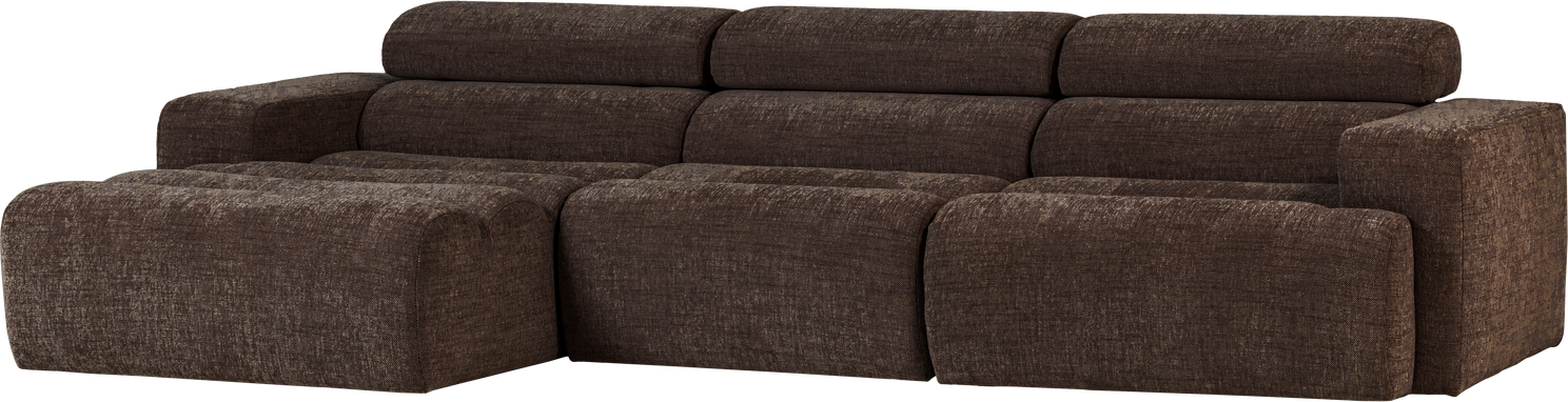Loungemodul Venstrevendt Woood Novi 300x173   Mørkebrun Melange Vasa-stof 100  Polyester Justerbar Nakkestøtte