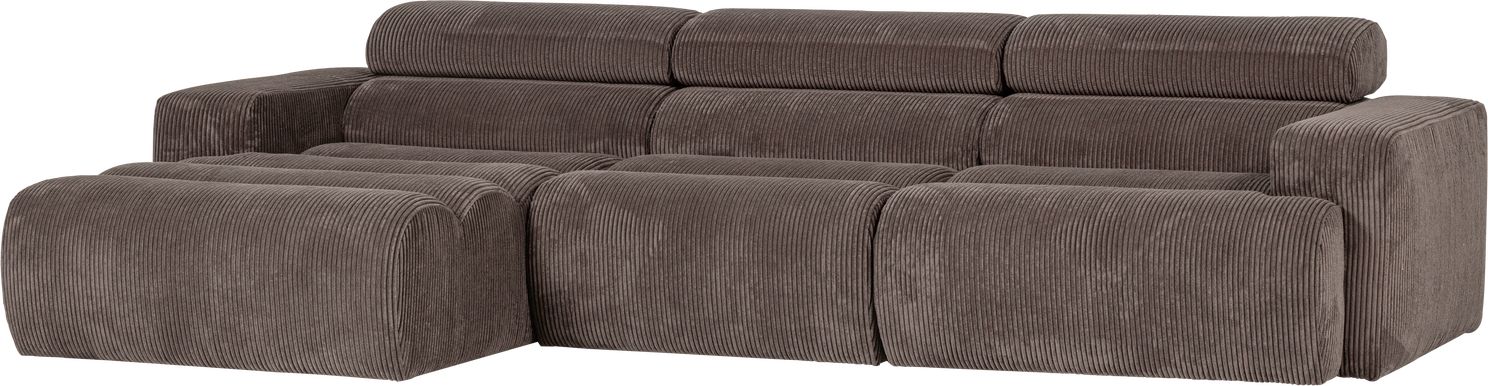 Loungesofa Woood Novi Venstrevendt 300x173   Brun Grå Ribstof Med Chaiselong   Justerbar Nakkestøtte