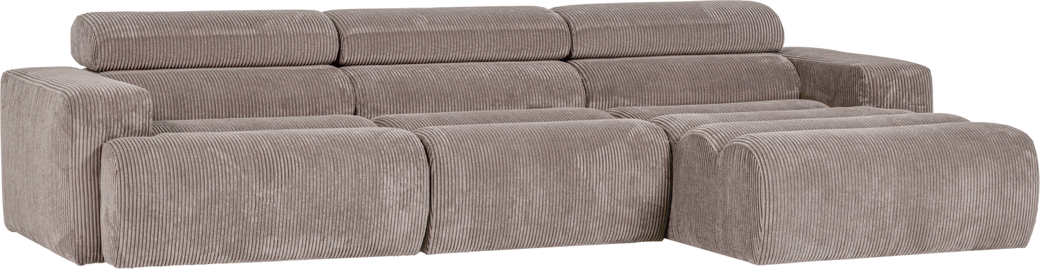 Loungesofa Woood Novi Højrevendt H73xb300xd173   Sand Ribstof Justerbar Nakkestøtte