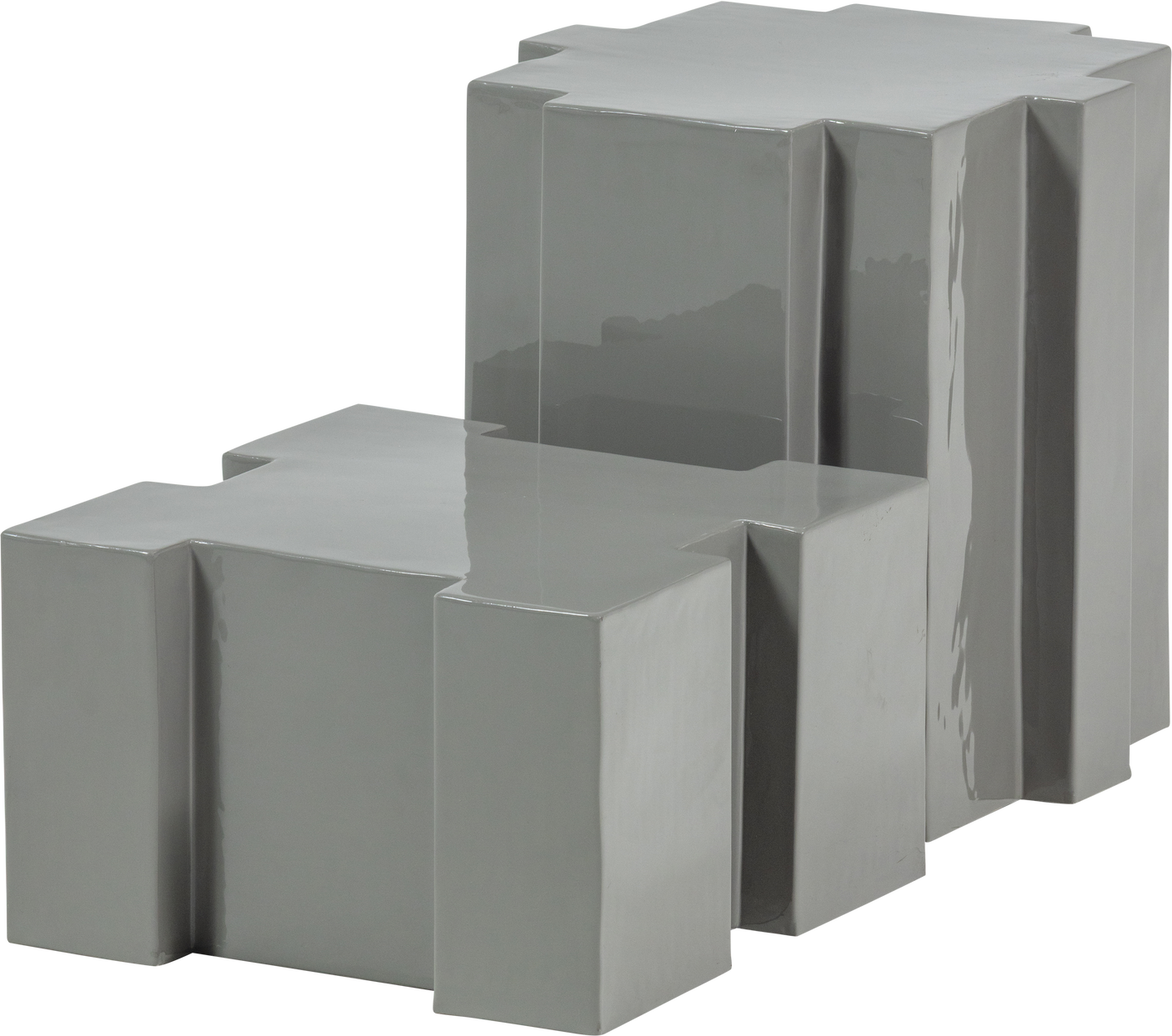 Sideborde Woood Collection Sæt     Puslespilsdesign Grå Metal Højglans H45xb41xd41