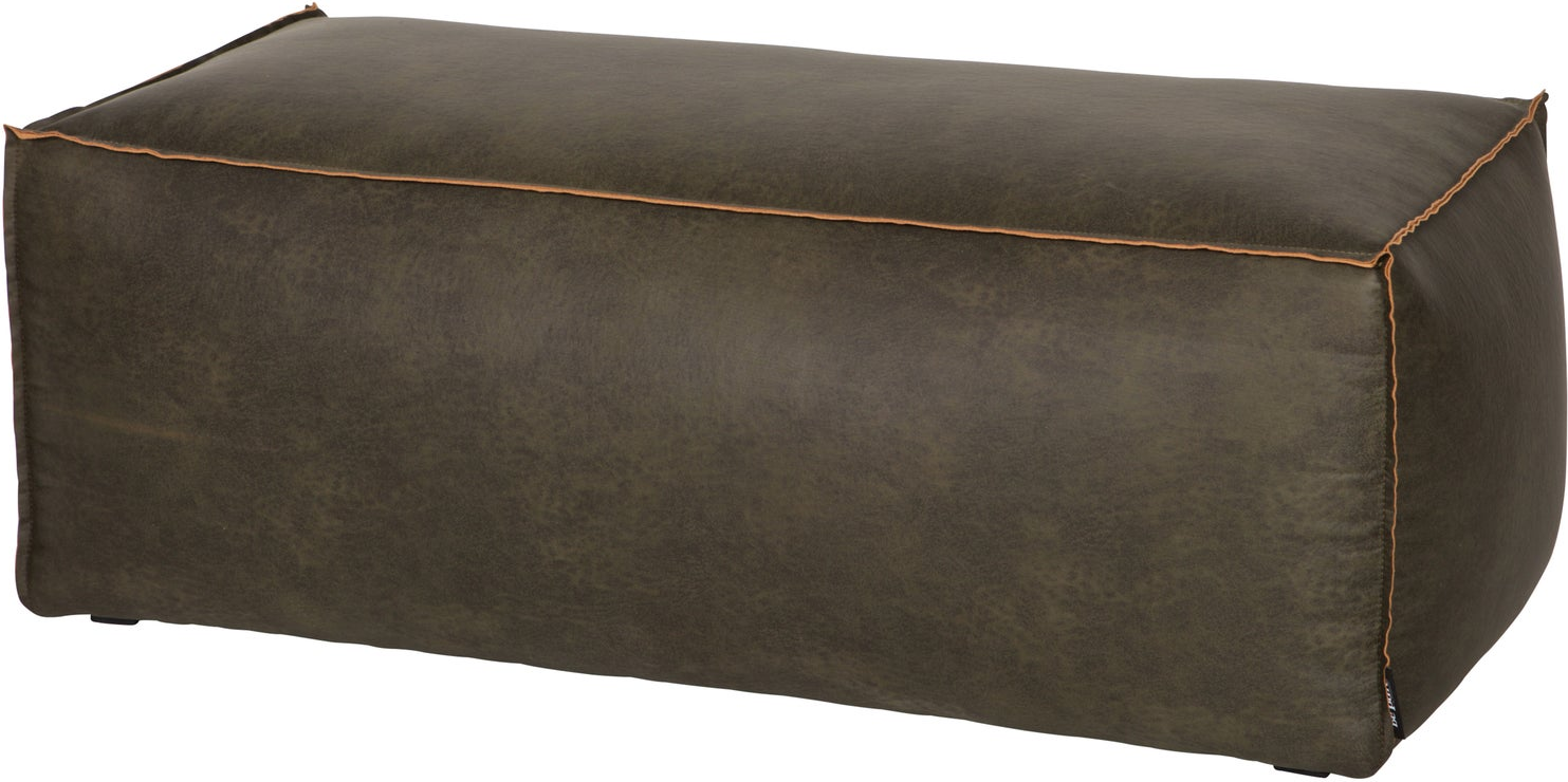 Puf Woood Rodeo Armygrøn Genbrugslæder 43x120x60    Rummelig Puf Fodstøtte