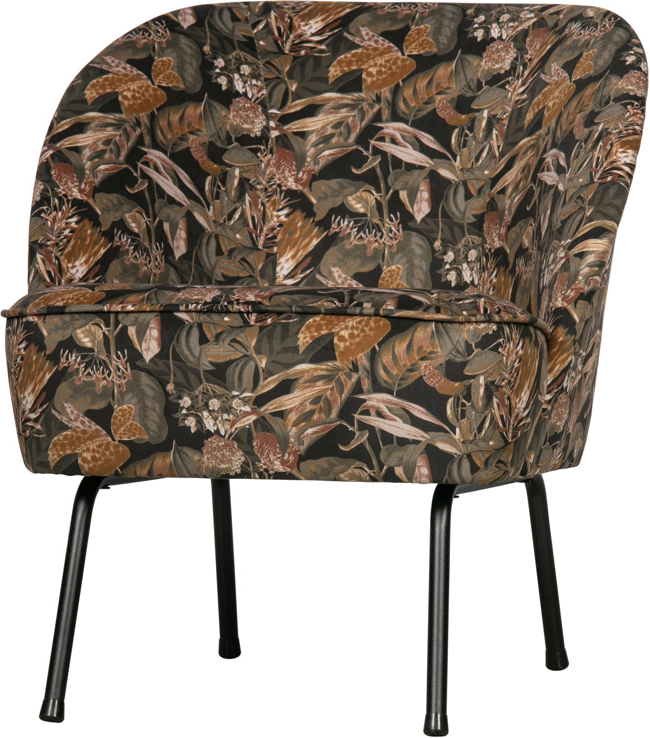 Loungestol Woood Vogue  Sort Jasq Velour Bouquet Med Diskret Blomsterprint  Mat Sorte Metalben