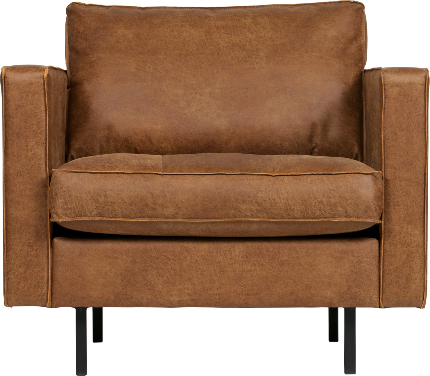 Lænestol Woood Rodeo Classic Cognac Genbrugslæder Ecoleather  Quiltet Sæde  Høje Ben  Rummelig Loungestol