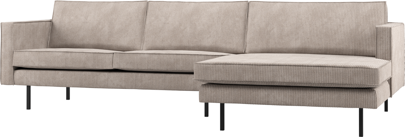 Loungesofa Chaiselong Woood Rodeo Højrevendt Mørk Sand Ribstof 300x155x85