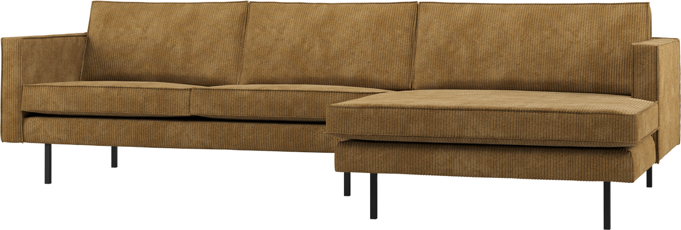 Loungesofa Woood Rodeo Højrevendt Chaiselong 300x155   Honninggul Remy Rib 100  Polyester Metalben