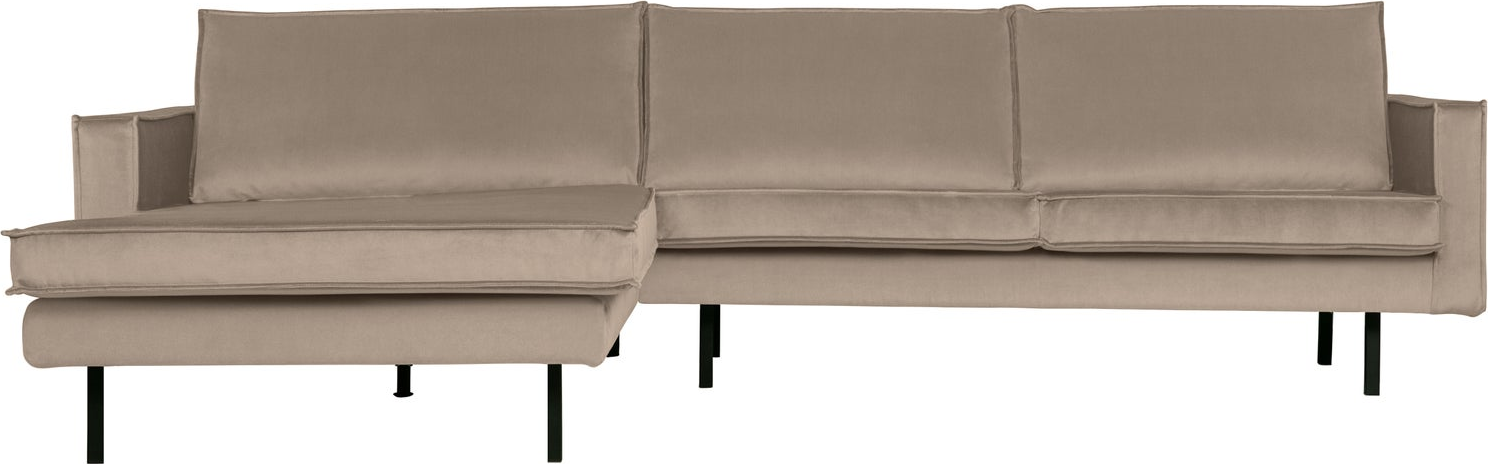 Loungesofa Woood Rodeo 300    Khaki Velour  Venstrevendt Chaiselong  Metalben