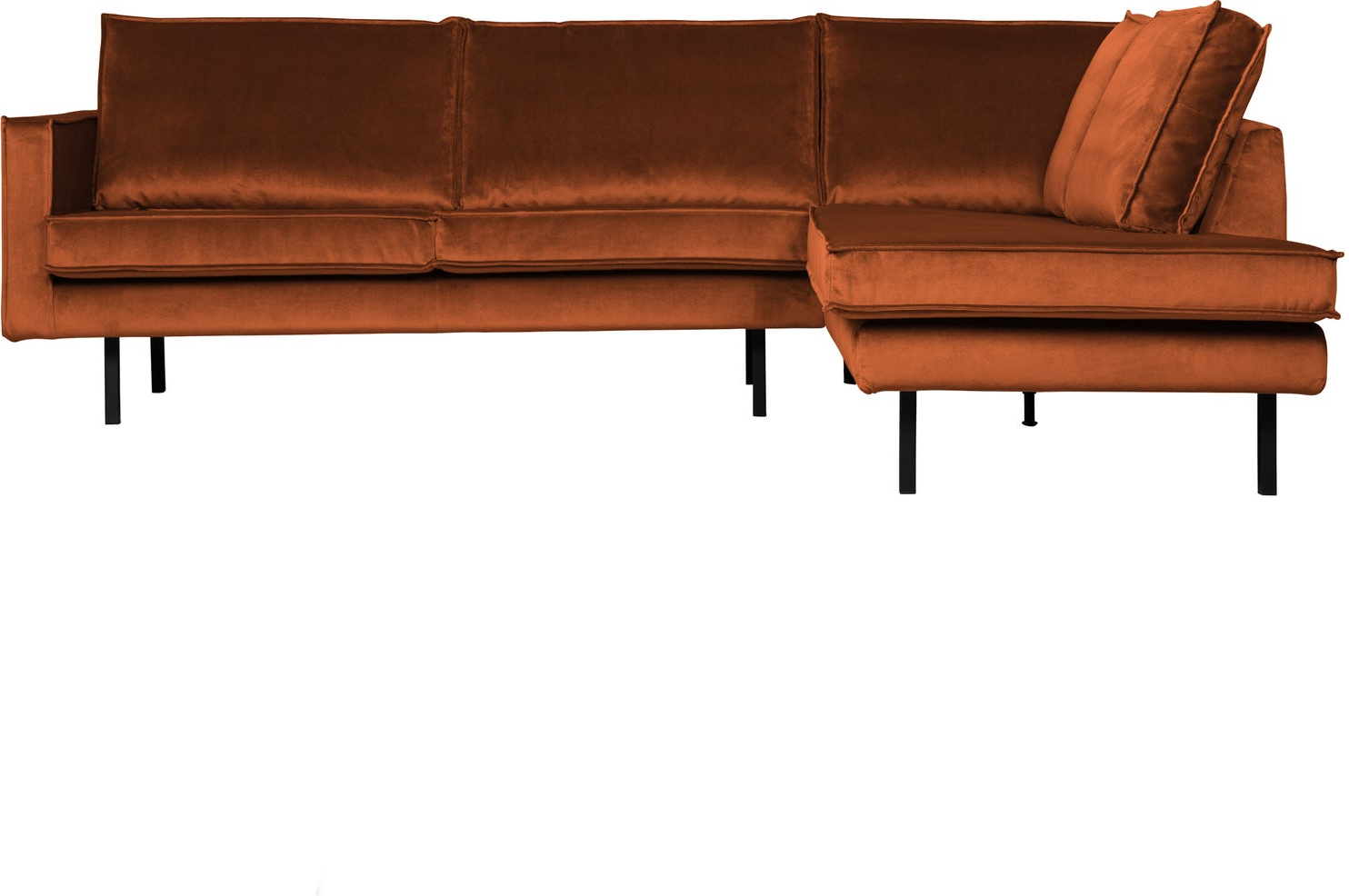 Hjørnesofa Woood Rodeo Loungesofa Højre   Rustorange Velour B266xd213xh85    Fast Komfort