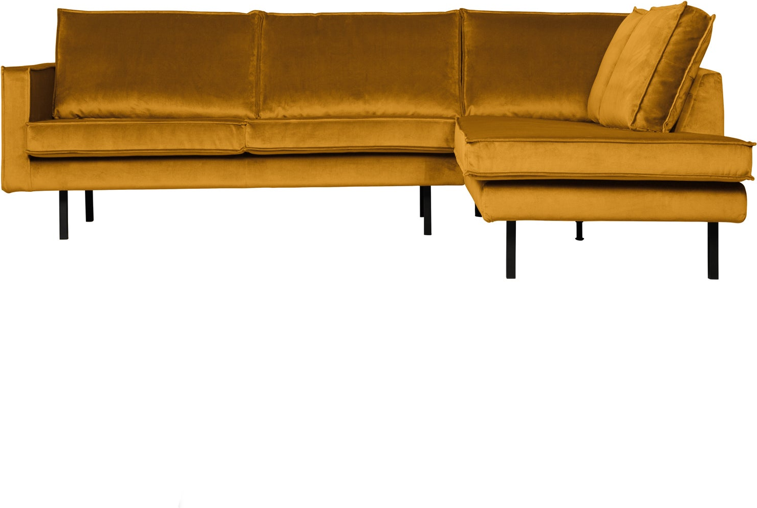 Hjørnesofa Højre Woood Rodeo 266x213   Oker Jarra Velour Loungesofa  Høje Metalben  Fast Siddekomfort