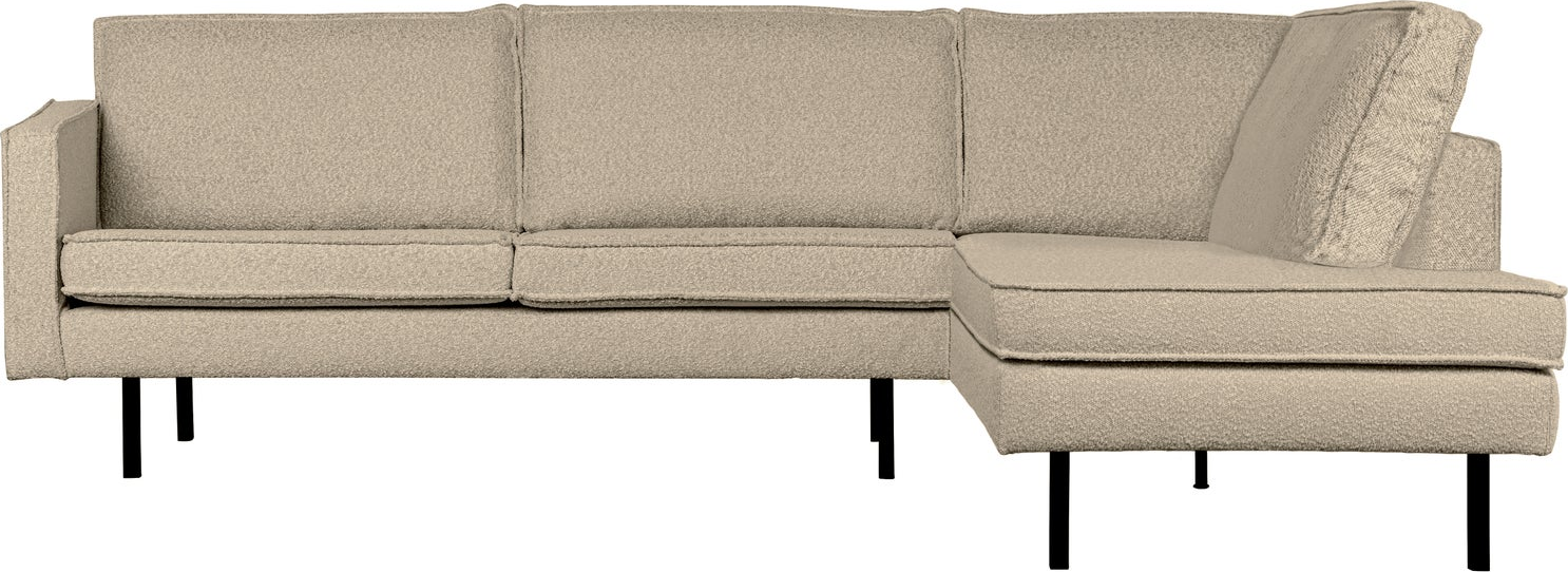 Højrevendt Hjørnesofa Woood Rodeo  Beige Colmar Bouclé  Loungesofa  Metalben  85x266x213