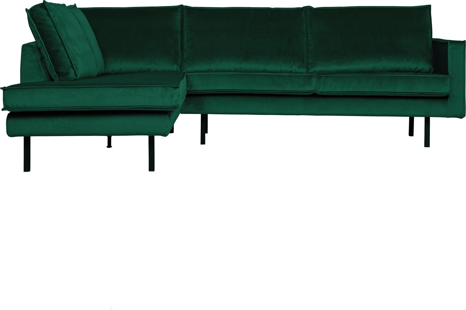 Hjørnesofa Woood Rodeo Loungesofa Venstrevendt Chaiselong Skovgrøn Jarra-velour Faste Sæder Metalben