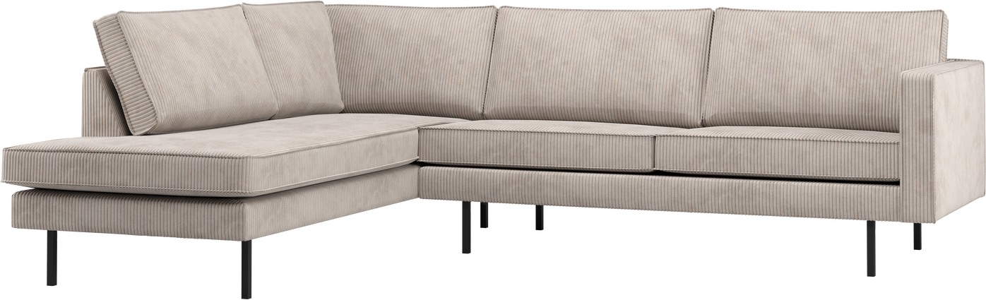 Loungesofa Woood Rodeo Hjørnesofa Venstrevendt Ecru Ribstof Velours 266ã 213   Massiv Træ Komfortskum