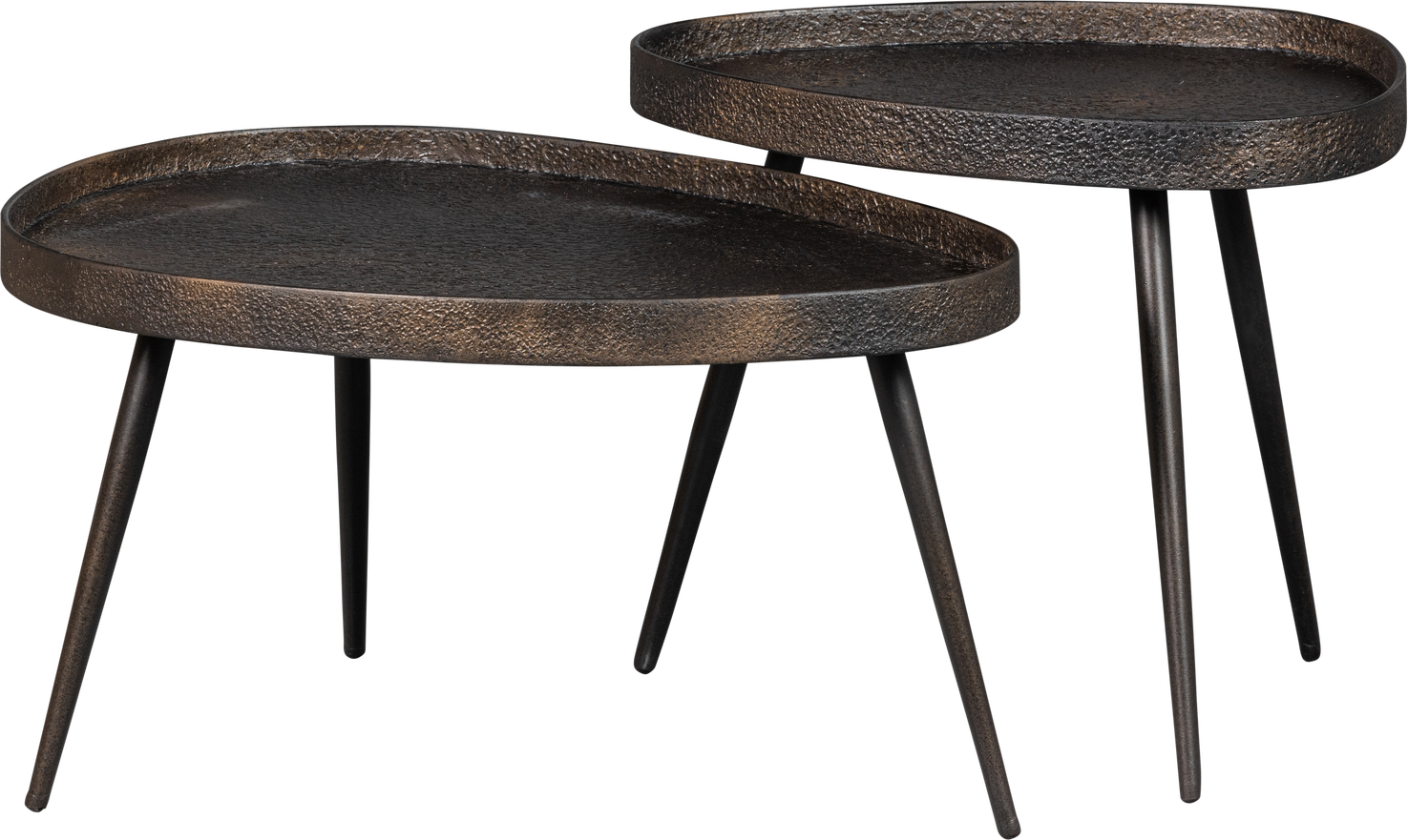 Sofaborde Sæt     Woood Collection  Antik Bronzefinish Zinkbelagt Bordplade  Metal   Krydsfiner  Slanke Metalben  Sideborde