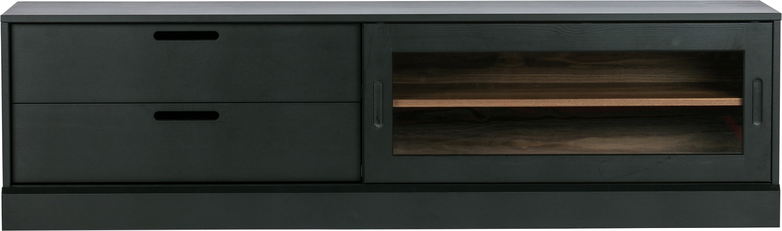 Skænk Woood Exclusive James  -bord   Fyrretræ Mat Sort Natur 180x42x50       Skuffer     Rum Med Glaslåge
