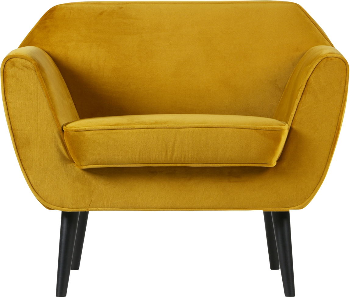 Loungestol Woood Rocco i Gul Fløjlsdesign med Sorte Ben