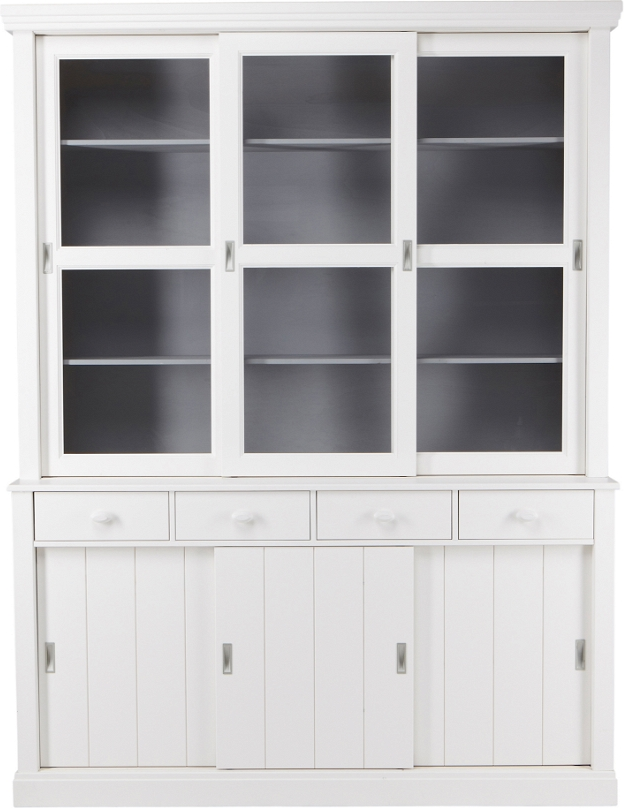 Vitrineskab Woood Lagos   Hvidt Fyrretræ Med   Glas-skydedøre     Skuffer   166ã 48ã 214