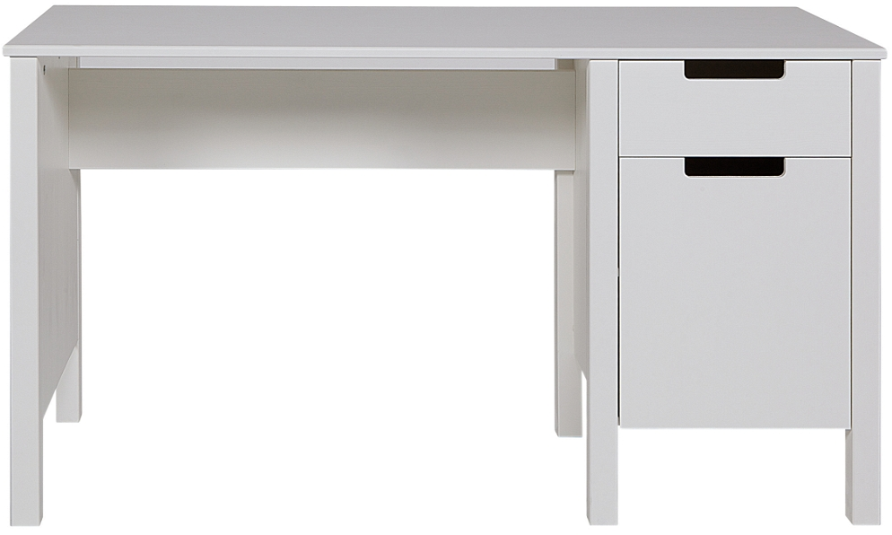 Skrivebord Woood Jade   Massivt Fyrretræ Hvidt 135x58x75   Med Skuffe   Skab