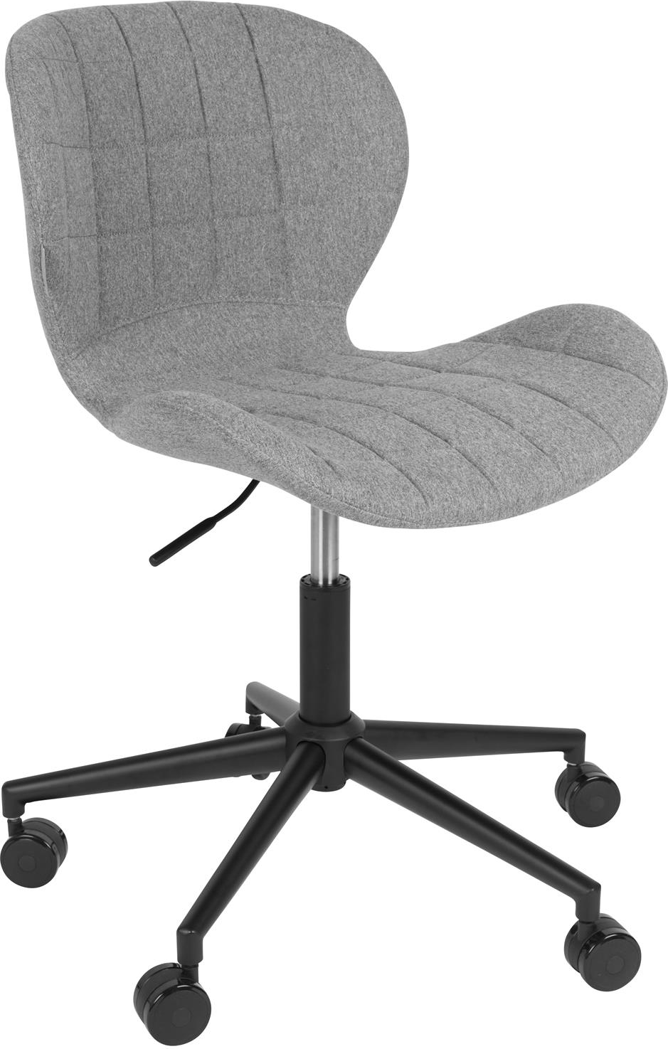Kontorstol Zuiver Omg Grå Polstret Polyester Med Justerbar Højde Hjul Sort Jernramme