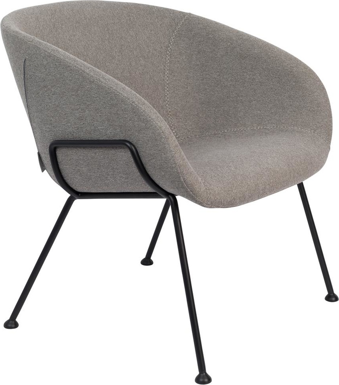 Loungestol Zuiver Feston Komfortstol Gråt Polyester Med -skum Sort Stålstel Moderne Buet Design