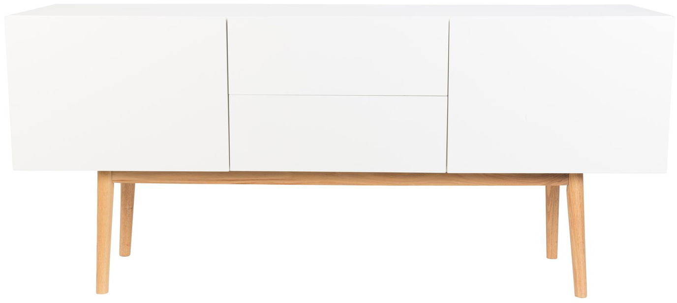 Skænk Zuiver   Wood Offwhite Mdf Med Egetræsunderstel   Skuffe 160x40x71