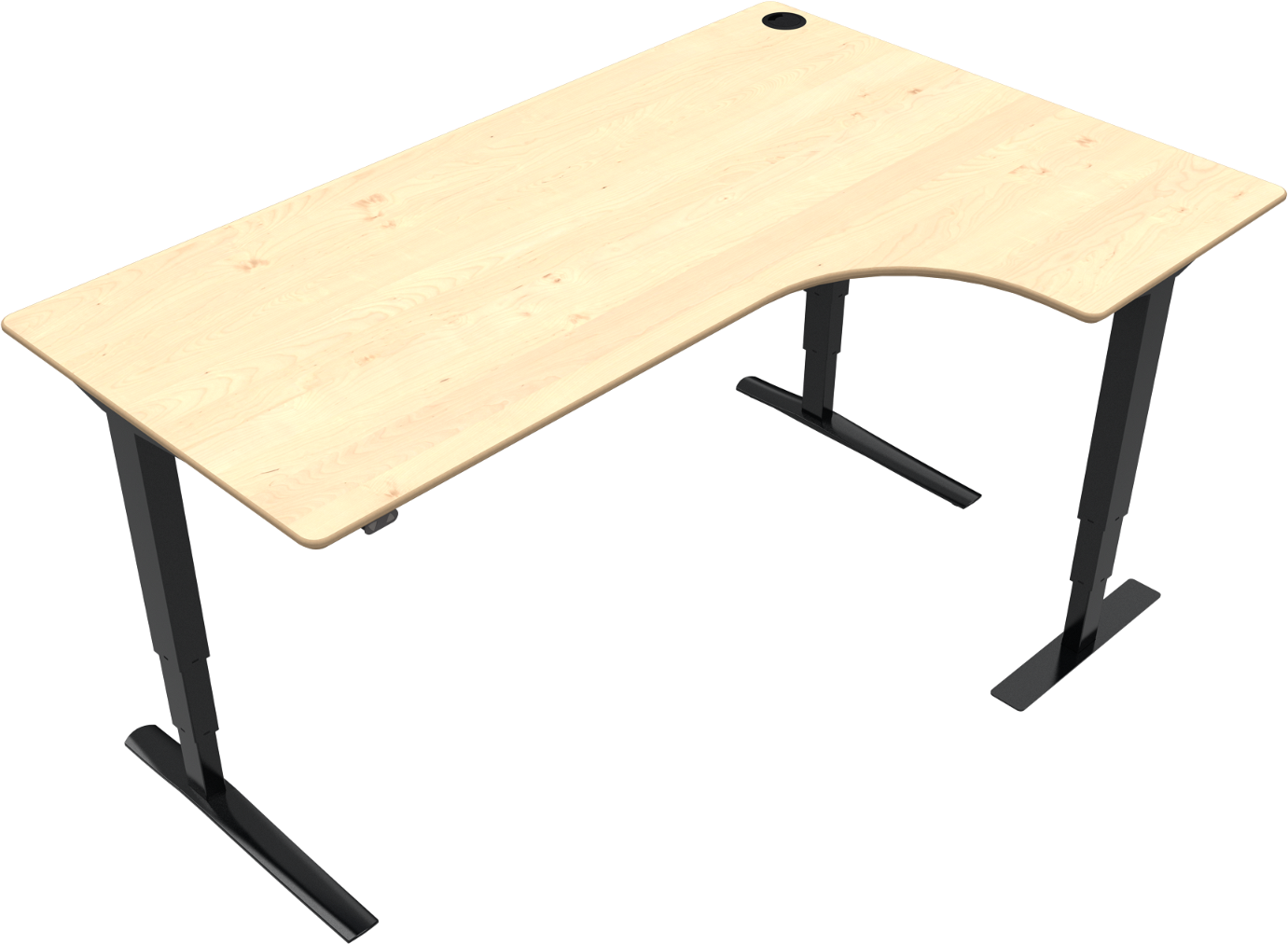-formet Hæve- Sænkebord Zennord Rise Rest   Ahorn Natur Med Sort Stel 180x120   Højdejusterbart 65-125