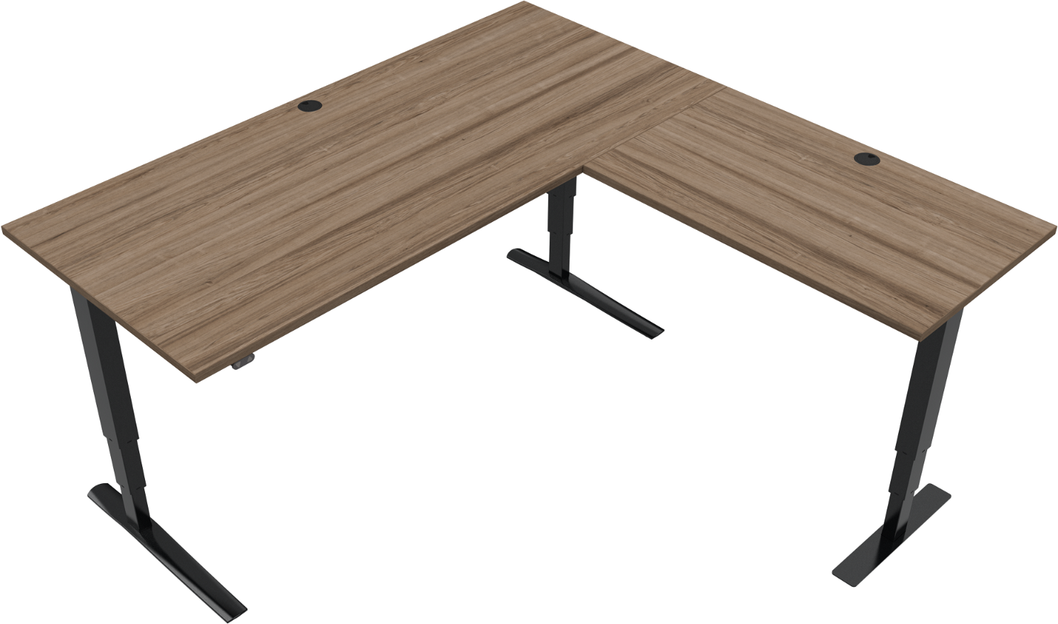 Tre-bens Hæve- Sænkebord  Skrivebord Zennord Rise Rest 180x180 65-125   Mørk Valnød Sort Stel