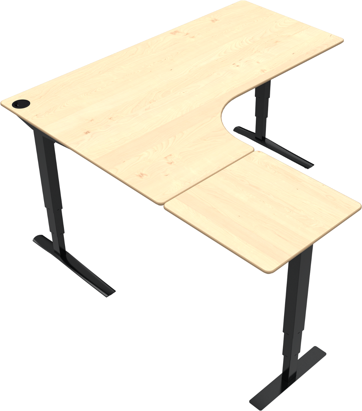 Hæve- Sænkebord  -formet 180x180   Zennord Rise Rest Tre-benet Venstrevendt   Ahorn Natur Sort