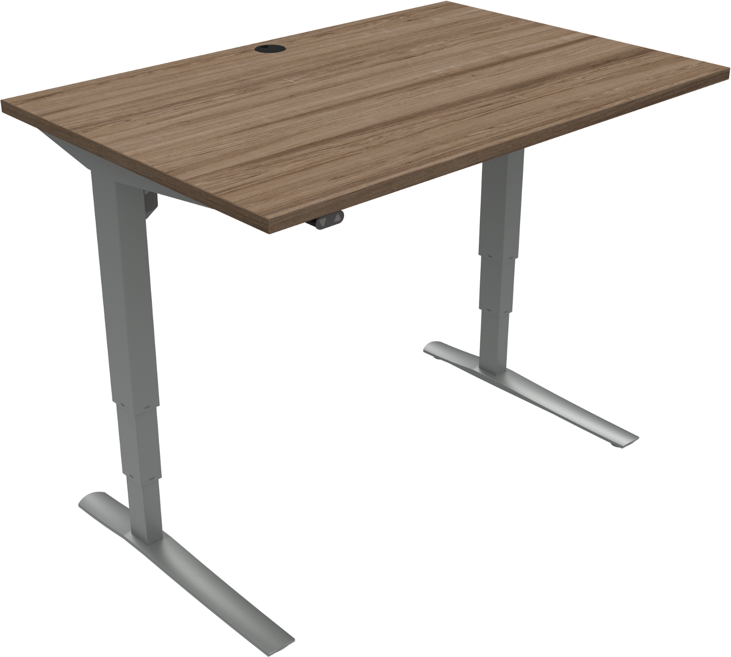 -bens Hæve- Sænkebord Skrivebord Zennord Rise Rest 120ã 80   Justerbar 65-125   Valnød Sølv Med Kabelgennemføring