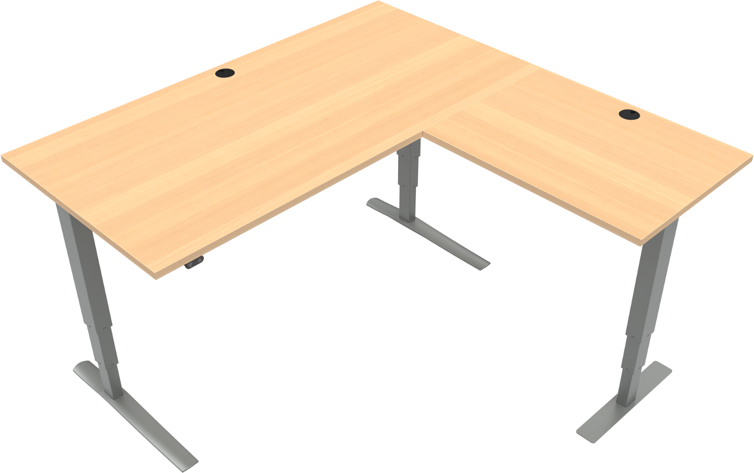Tre-bens Hæve- Sænkebord Zennord Rise Rest 160x160   Højdejusterbart Skrivebord Natur Sølv