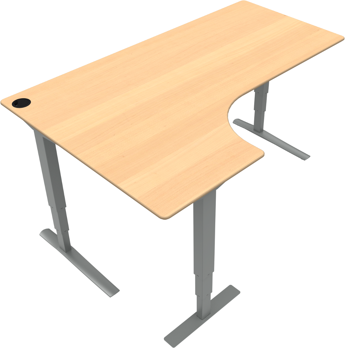 -formet  -bens Hæve- Sænkebord Zennord Rise Rest Venstrevendt Sit-stand Skrivebord Naturbøg Sølv H65-125