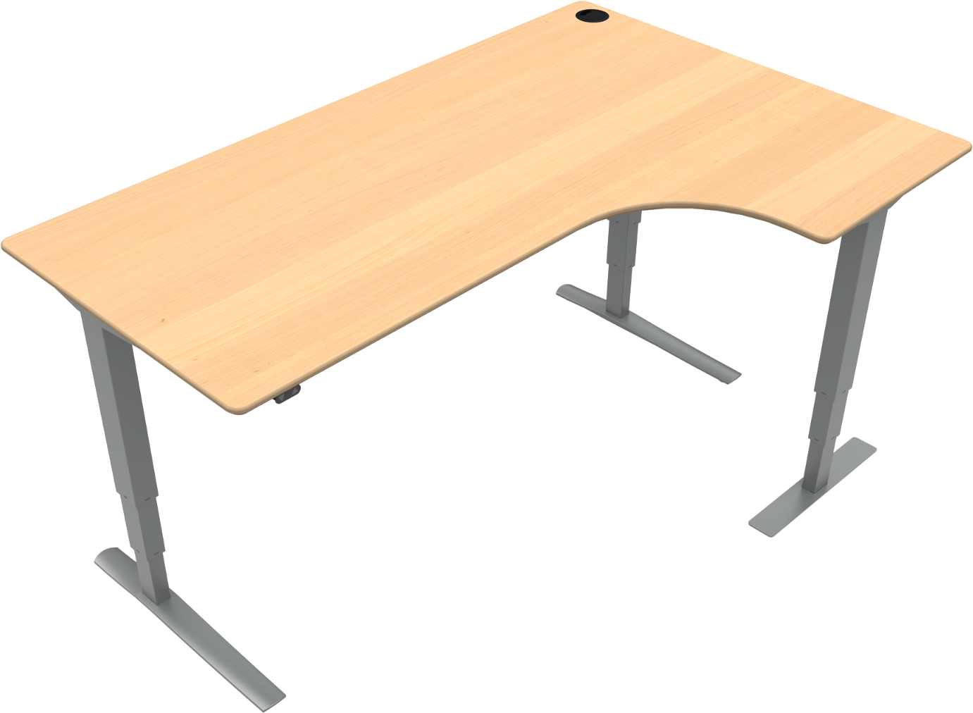 Hæve- Sænkebord -form Højrevendt Zennord Rise Rest -bens Naturbøg Sølv 65-125