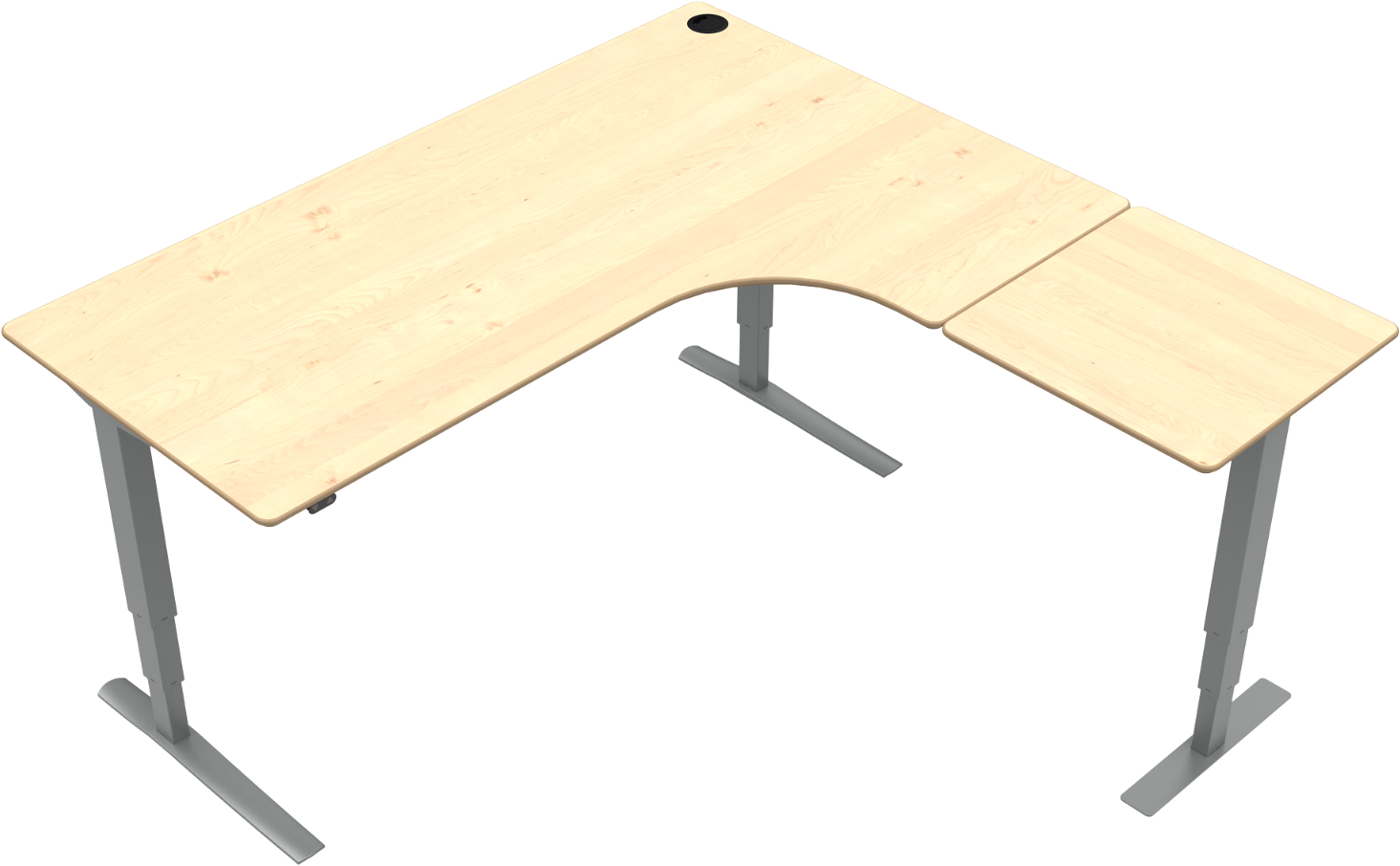 Tre-bens Hæve- Sænkebord  -form Zennord Rise Rest 180x180   Ahorn Natur Sølv