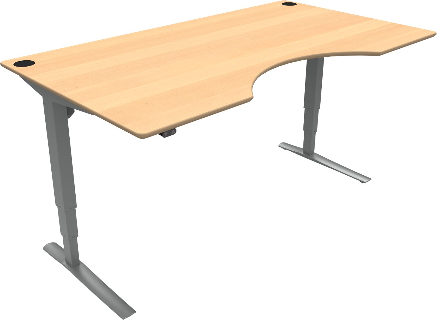 Hæve- Sænkebord Zennord Rise Rest -bens Sit- Ståbord Med Centerudskæring Natur Sølv 180x100 H65-125