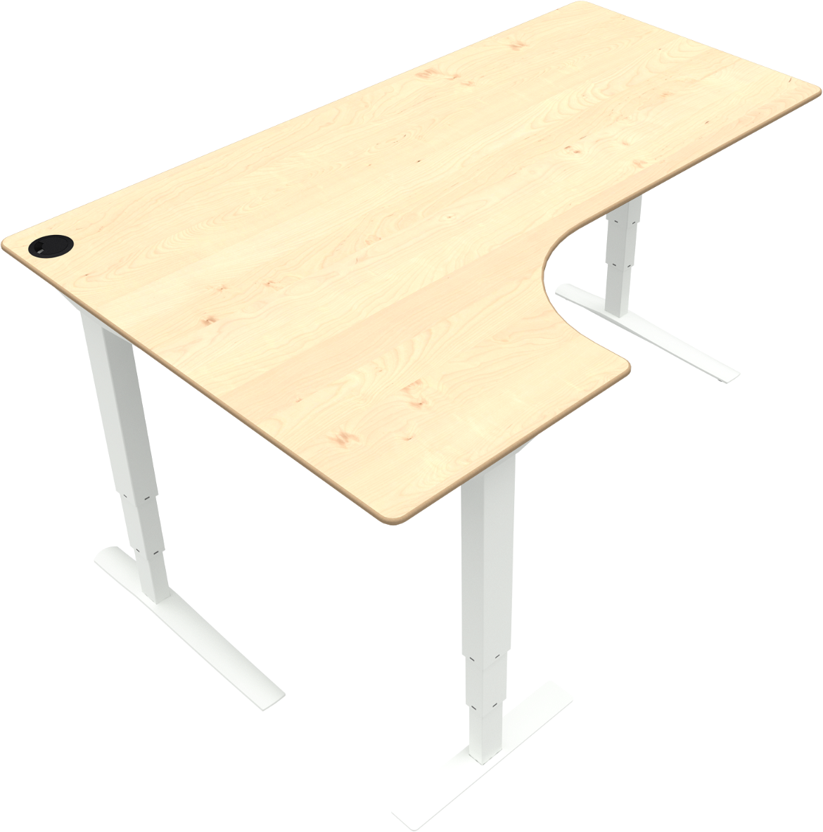 -formet  -bens Hæve- Sænkebord Skrivebord Zennord Rise Rest Natur Hvid Venstrevendt