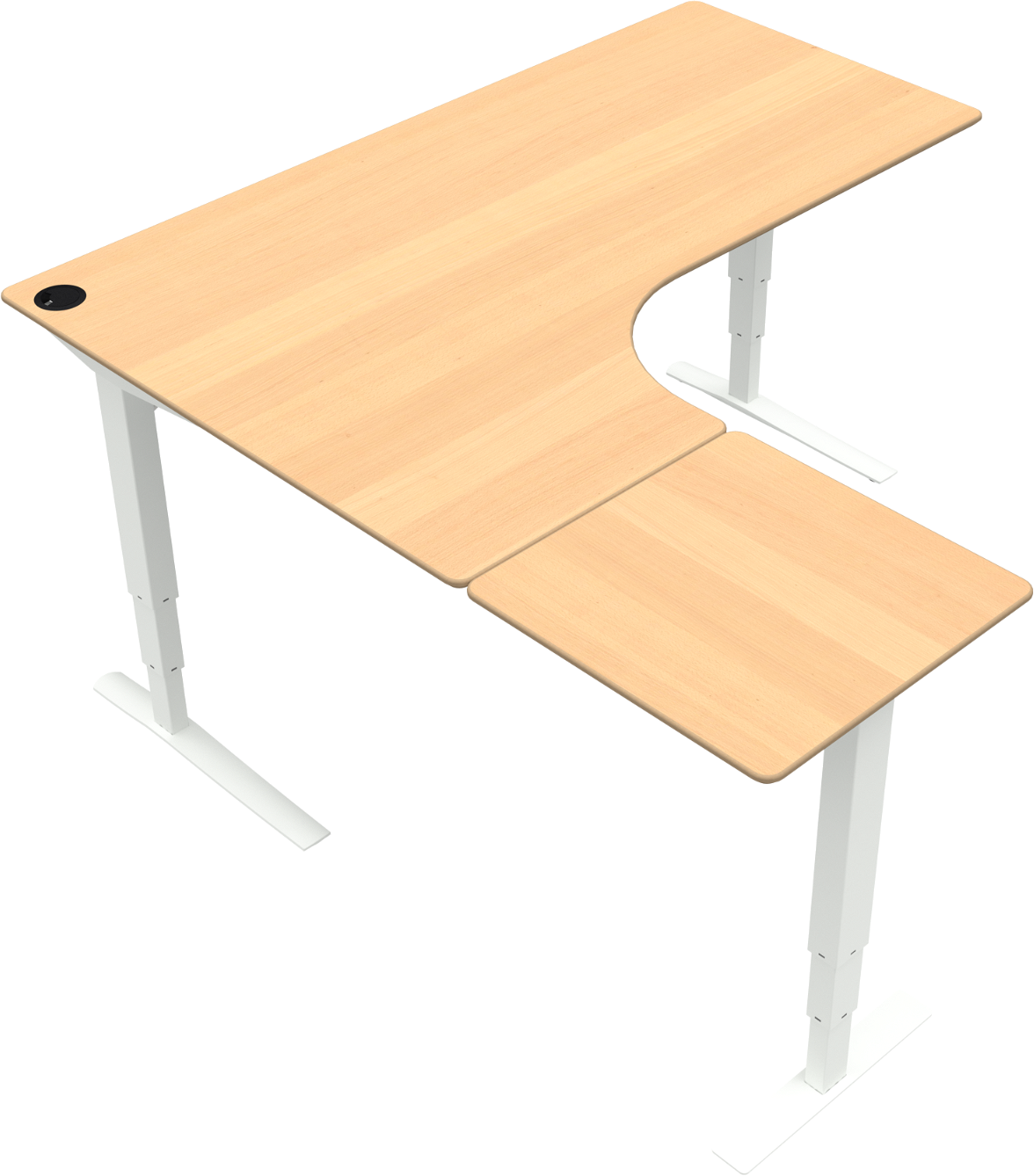 -formet Tre-bens Hæve- Sænkebord Zennord Rise Rest Venstrevendt Natur Hvid Bøgefinér Justerbar 65-125