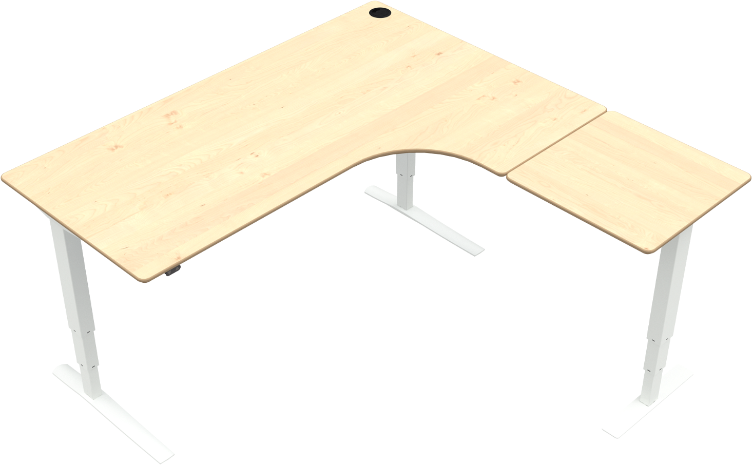 Tre-bens Hæve-sænkebord  -form Zennord Rise Rest   Natur Hvid Med Ahornbordplade 180x180   Højdejusterbar 65-125