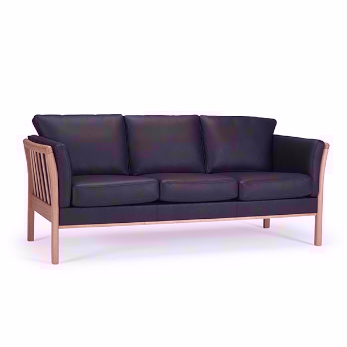 Nordly Fredericia Tremmesofa   Personers Sofa Sort Læder   Møbelsalg