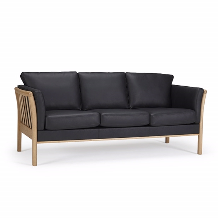 Nordly Fredericia Tremmesofa   Personers Sofa Sort Læder   Møbelsalg