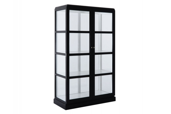 Elegant sort glasvitrineskab med 2 låger og hylder