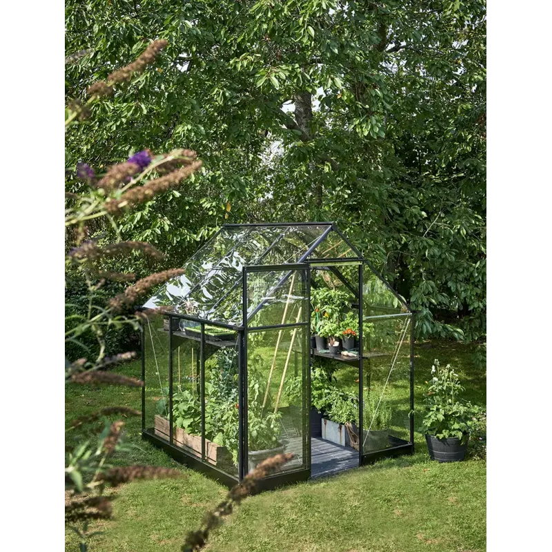 Halls Qube 66        Sort        Hærdet Glas Drivhus